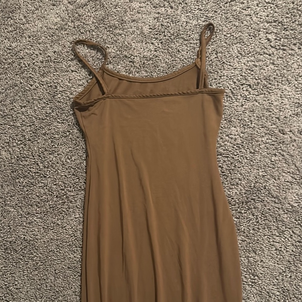 Brown Spaghetti Strap Dress sculpting